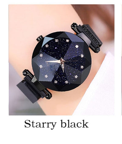 Luxury ladies watch magnet stainless steel mesh with starry fashion diamond