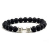 Natural Black Volcanic Lava Stone Dumbbell Bracelet  For Men Fitness