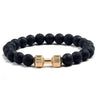 Natural Black Volcanic Lava Stone Dumbbell Bracelet  For Men Fitness