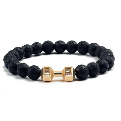 Natural Black Volcanic Lava Stone Dumbbell Bracelet  For Men Fitness