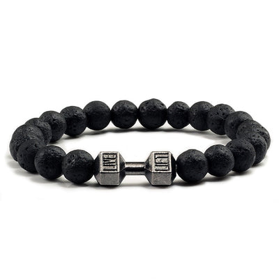 Natural Black Volcanic Lava Stone Dumbbell Bracelet  For Men Fitness