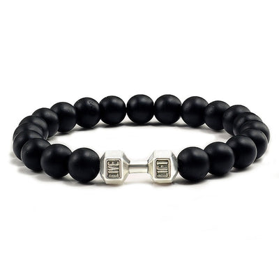 Natural Black Volcanic Lava Stone Dumbbell Bracelet  For Men Fitness