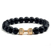 Natural Black Volcanic Lava Stone Dumbbell Bracelet  For Men Fitness