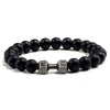 Natural Black Volcanic Lava Stone Dumbbell Bracelet  For Men Fitness