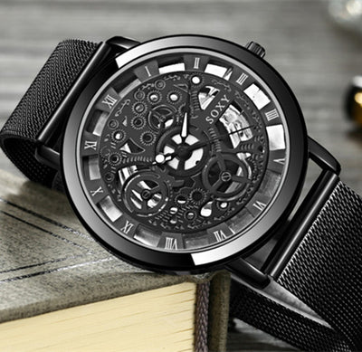 Fashion SOXY Watch Silver & Golden Luxury Hollow Steel Watches Men