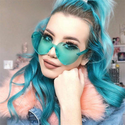 New Fashion cute sexy retro Love Heart  Rimless Sunglasses Women