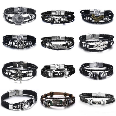 Vnox Lucky Vintage Men's Leather Bracelet Playing Cards