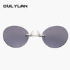 Oulylan Matrix Morpheus Round Rimless Sunglasses Men