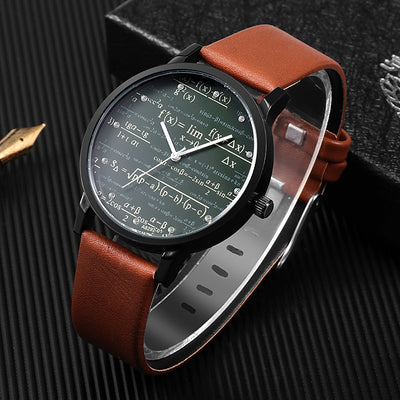 Miler Mens watch leather quartz Mathe matical formula prints fashion wrist watch men