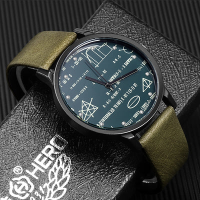 Miler Mens watch leather quartz Mathe matical formula prints fashion wrist watch men