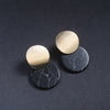 Stud Earrings Black White Stone Geometric