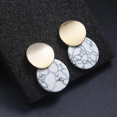 Stud Earrings Black White Stone Geometric