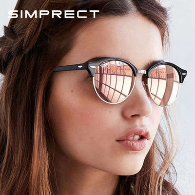 Sunglasses Women Retro Round Mirror Driving Sun Glasses