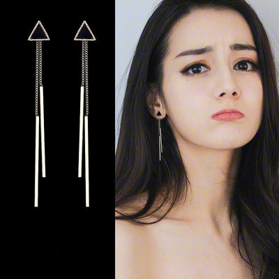 Korea Geometric Triangle Long Tassel Bar Drop Earrings For Women