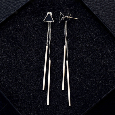 Korea Geometric Triangle Long Tassel Bar Drop Earrings For Women