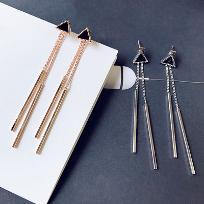 Korea Geometric Triangle Long Tassel Bar Drop Earrings For Women