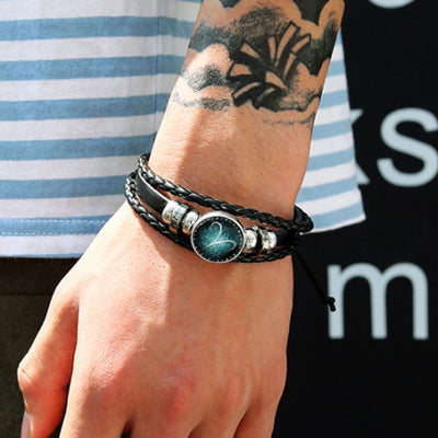 12 Constellation Luminous Bracelet Men Leather Bracelet Charm Bracelets for Men Boys