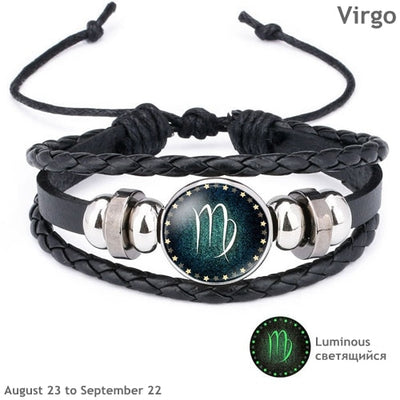 12 Constellation Luminous Bracelet Men Leather Bracelet Charm Bracelets for Men Boys