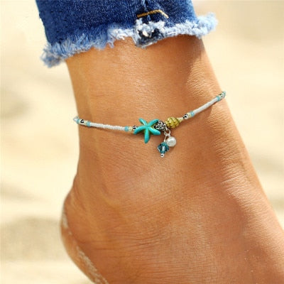 Bohemia Sea Turtle Starfish Charms Beach Anklet Shell For Women