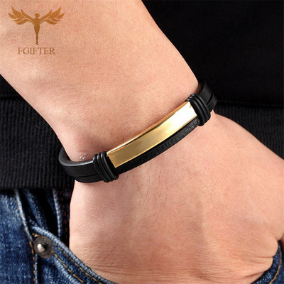 Bracelet Black Leather Bracelets For Men Stainless Steel