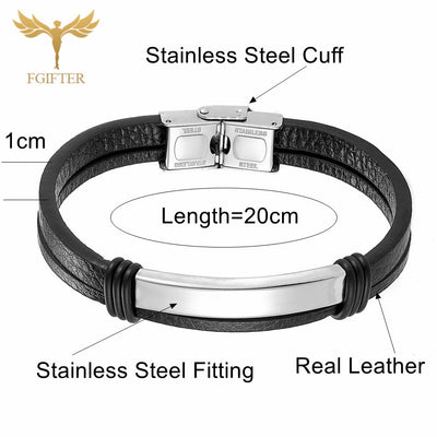 Bracelet Black Leather Bracelets For Men Stainless Steel