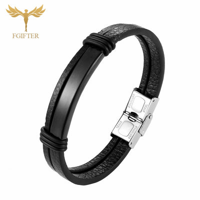 Bracelet Black Leather Bracelets For Men Stainless Steel