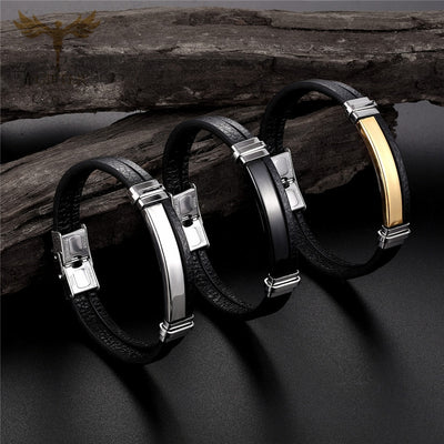 Bracelet Black Leather Bracelets For Men Stainless Steel