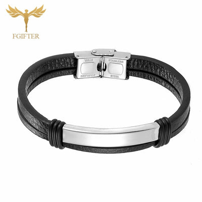 Bracelet Black Leather Bracelets For Men Stainless Steel