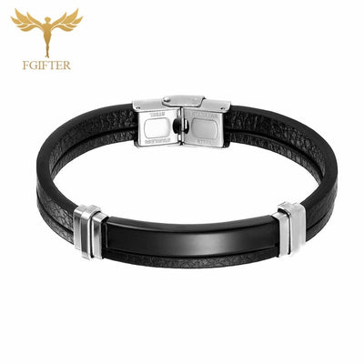 Bracelet Black Leather Bracelets For Men Stainless Steel