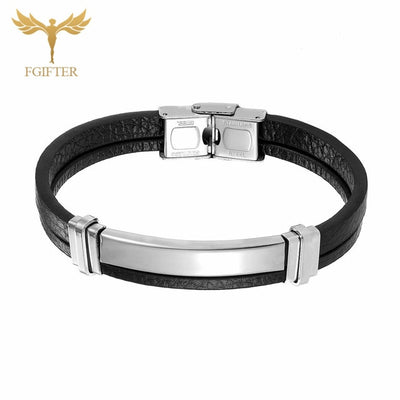 Bracelet Black Leather Bracelets For Men Stainless Steel