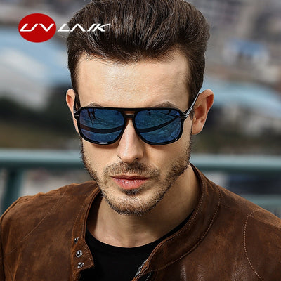 UVLAIK Sunglasses Men Polarized Oversized Mirror Driving Sun Glasses Man