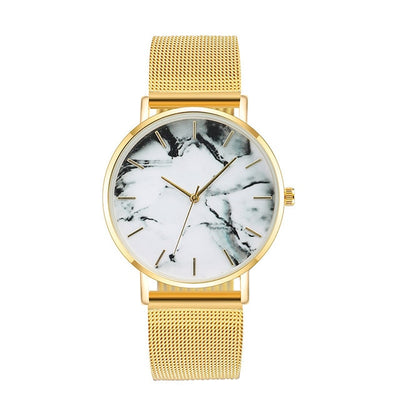 Fashion Rose Gold Mesh Band Creative Marble Female Wrist Watch Luxury Women