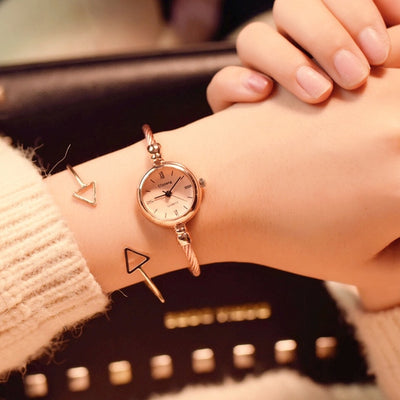 Small Gold Bangle Bracelet Luxury Watches Stainless Steel Retro Ladies Quartz