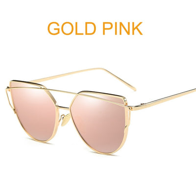 Rose Gold Mirror Sunglasses For Women Metal Reflective flat lens Sun Glasses Female oculos