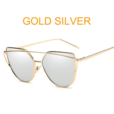 Rose Gold Mirror Sunglasses For Women Metal Reflective flat lens Sun Glasses Female oculos