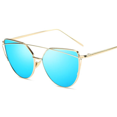 Rose Gold Mirror Sunglasses For Women Metal Reflective flat lens Sun Glasses Female oculos