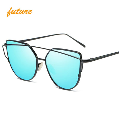 Rose Gold Mirror Sunglasses For Women Metal Reflective flat lens Sun Glasses Female oculos