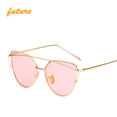 Rose Gold Mirror Sunglasses For Women Metal Reflective flat lens Sun Glasses Female oculos