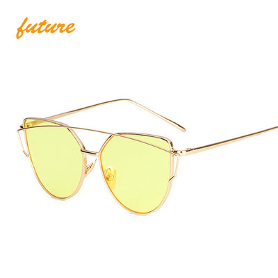 Rose Gold Mirror Sunglasses For Women Metal Reflective flat lens Sun Glasses Female oculos