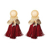 Fashion Ethnic Bohemian Tassel Crystal Long Earrings Black Beige Red