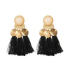 Fashion Ethnic Bohemian Tassel Crystal Long Earrings Black Beige Red